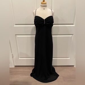 Vintage Y2K 90s Dress Gown Women’s size 18 Black Strappy Rhinestone Homecoming